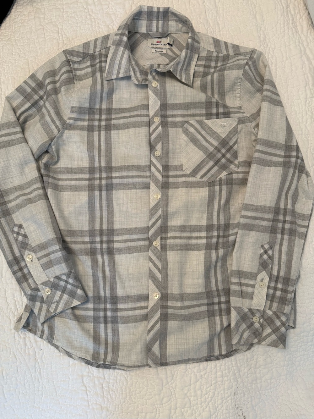 Vineyard Vines Light Gray Plaid Relaxed Button-Up